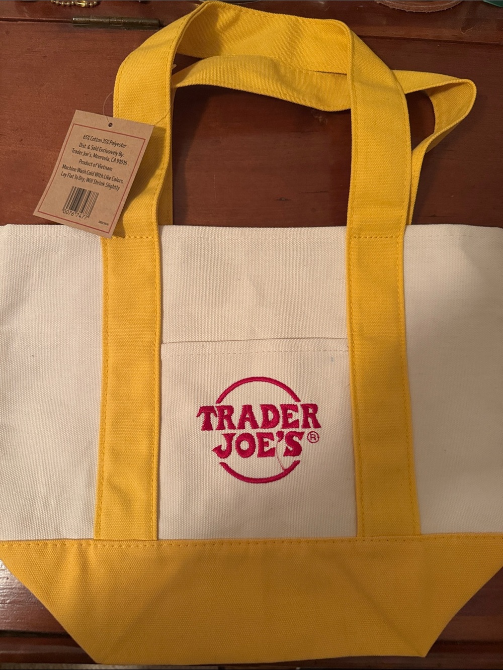 Trader Joe's Yellow & Cream Canvas Tote Bag